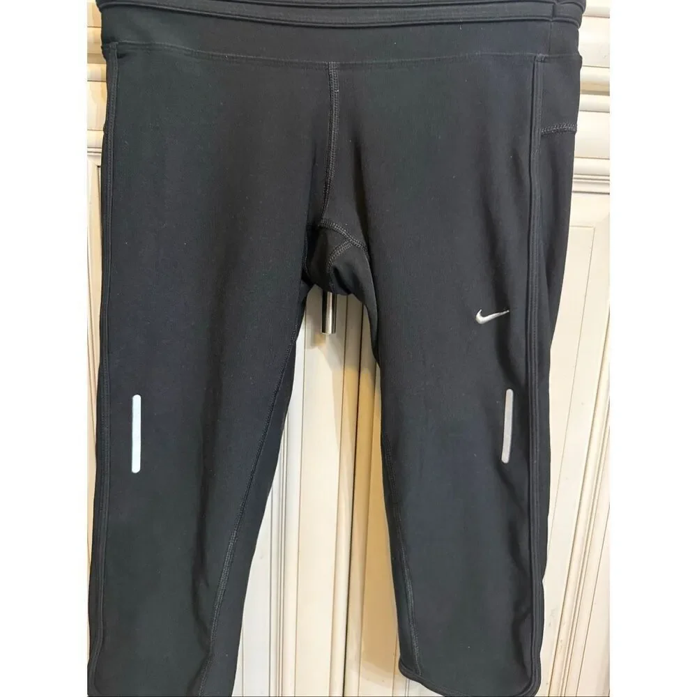 Nike Women's Dri-fit Running Cropped Capri Activewear Leggings Black Small